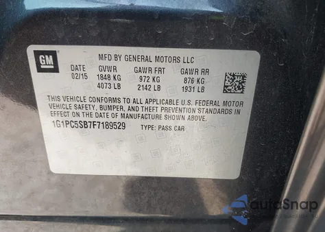 2015 Chevrolet Cruze 1Lt Auto from USA, damaged, VIN 1G1PC5SB7F7189529
